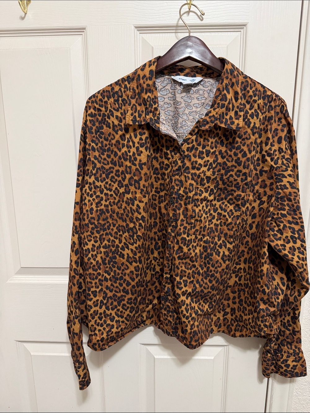 Leopard Print Button-Up Blouse - Brown & Black